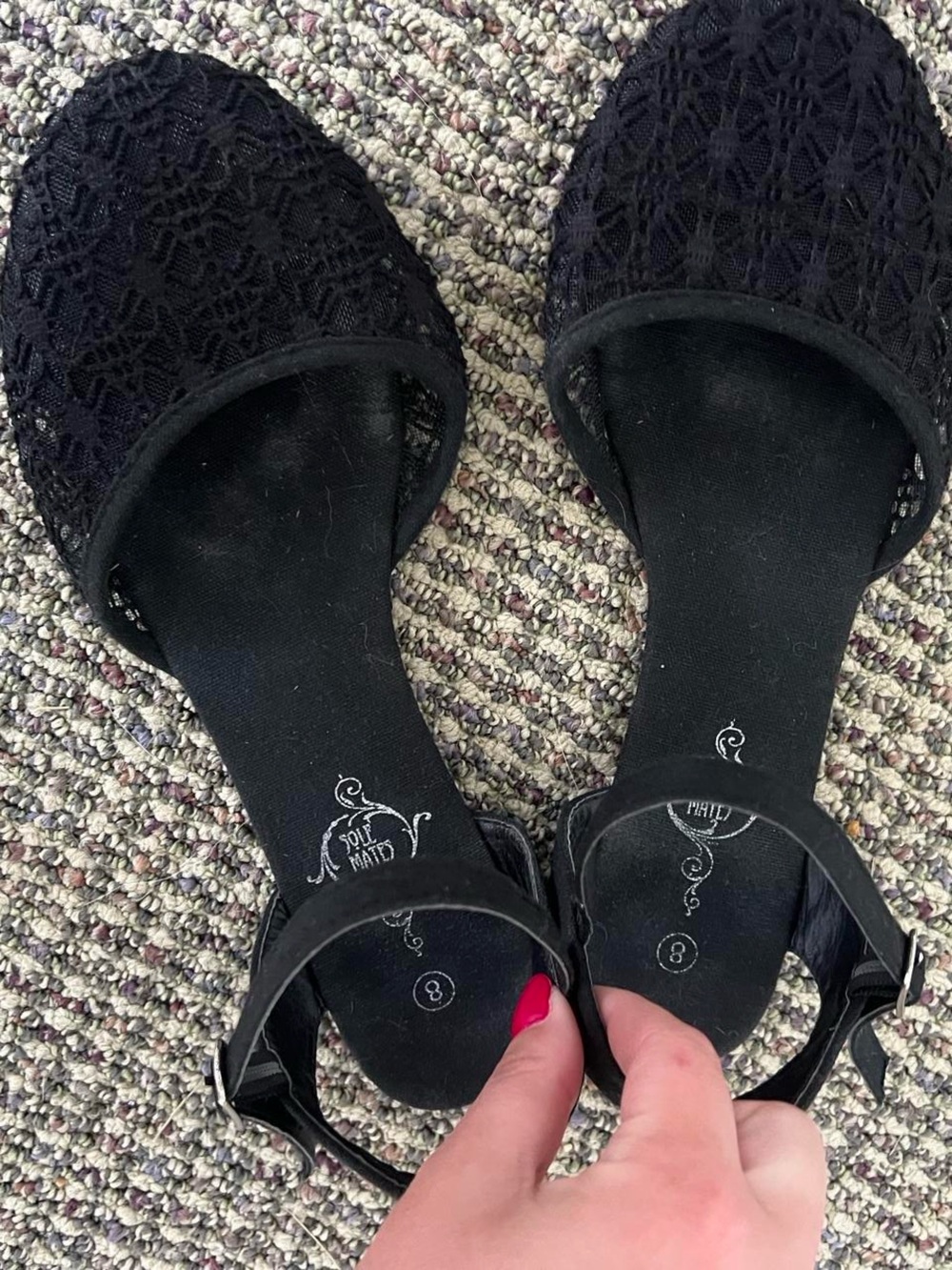 Y2K Black Lace Ankle-Strap Women's Sandals Ballet Flats